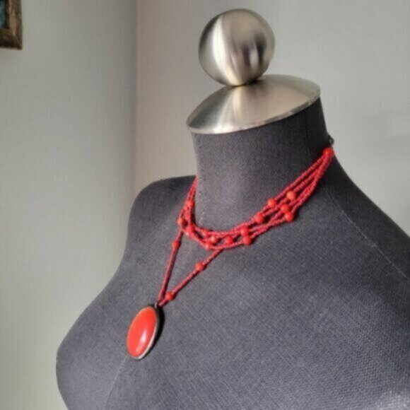 Chunky Beaded Peach Jewel tone Necklace - Picture 4 of 9